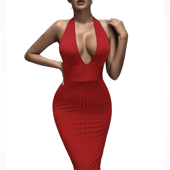 Dresses & Skirts - Sexy Red Dress - BodyCon Very Low Cut Dress